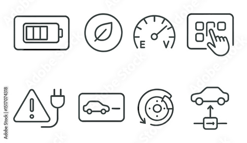 Automobile dashboard linear icon set. car maintenance and energy symbols