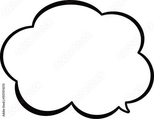 モコモコした雲の形のふきだし。使いやすい黒い線。異なる線幅