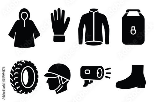 Camping and outdoor silhouette icon set. adventure and hiking graphics