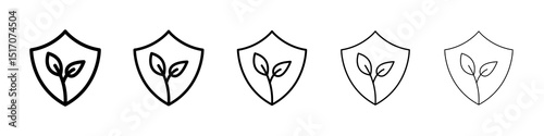 Shield with leafs icon graphic set. trendy stroke line style