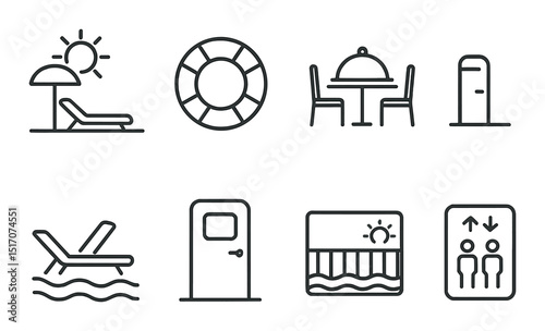 Resort and leisure silhouette icon set. relaxation and vacation symbols