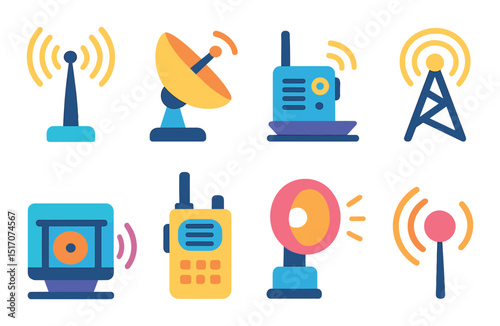 Communications flat icon set. signal and technology network symbols for connectivity