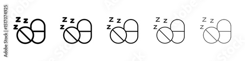 Sleeping pills icon graphic set. trendy stroke line style