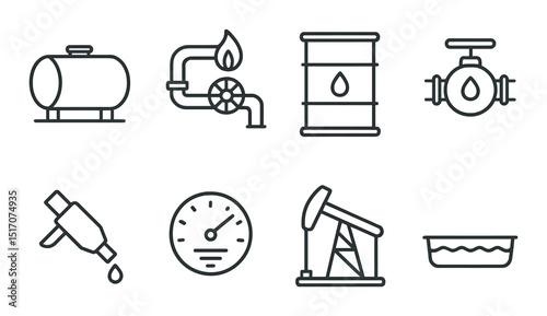 Oil and gas silhouette icon set. petroleum industry and energy sector symbols