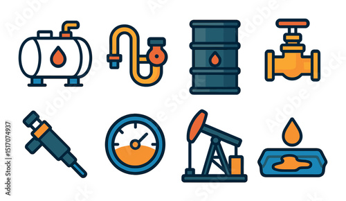 Oil and gas industry icon set. flat design symbols for energy and petroleum