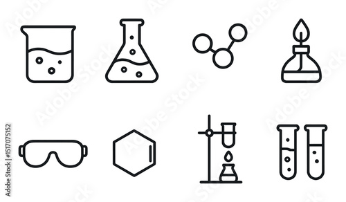 Science and laboratory silhouette icon set. chemistry and lab equipment symbols