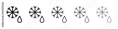 Snowflake droplets icon graphic set. trendy stroke line style