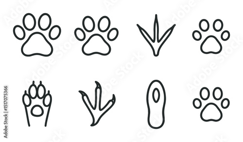Animal tracks silhouette icon set. footprint and paw print symbols for wildlife