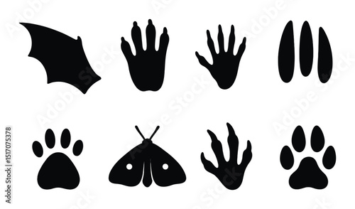 Animal tracks silhouette icon set. footprint and wildlife symbol collection