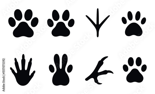 Animal tracks silhouette icon set. wildlife footprints and nature symbols