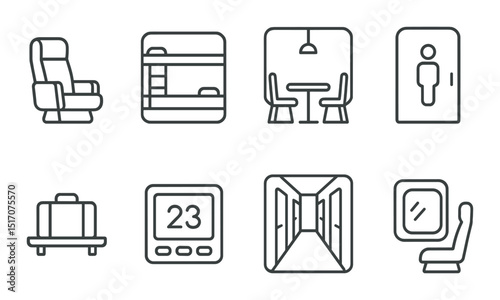 Transportation linear icon set. travel and commute design symbols