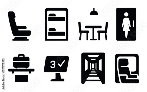 Travel and transportation icon set in silhouette style. journey and commute symbols
