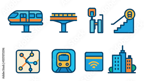 Public transportation icon set in flat style. transit and travel symbols collection