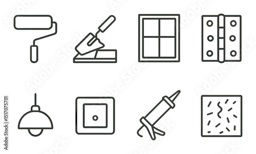 Construction tools icon set in linear style. building and repair symbols
