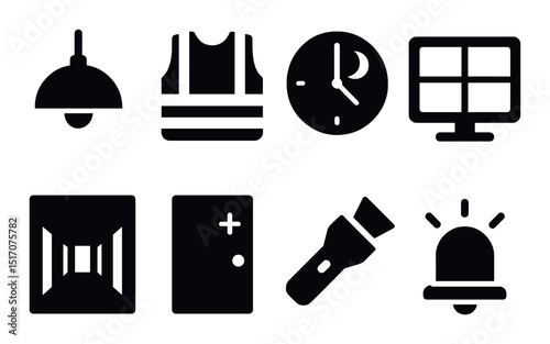 Security and safety icon set in silhouette style. protection and warning symbols