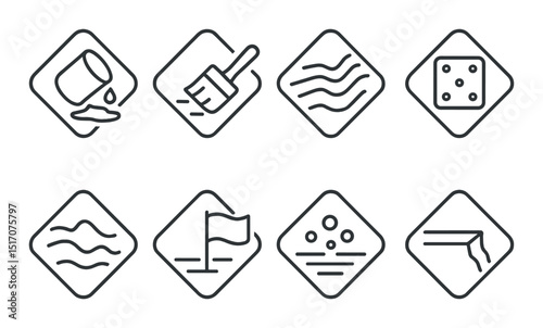Construction and warning icon set. flat style tools and safety symbols