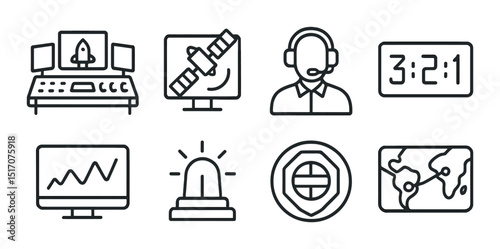Technology and communication linear icon set. digital and network symbols