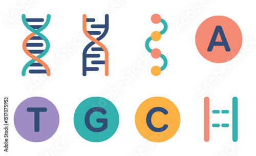 Genetic science linear icon set. dna and genome symbols for research projects