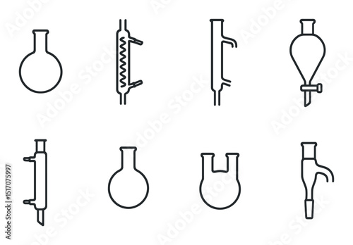 Chemistry laboratory flat icon set. scientific apparatus and lab equipment symbols