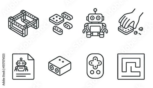 Robot parts linear icon set. robotics and automation design symbols in line style