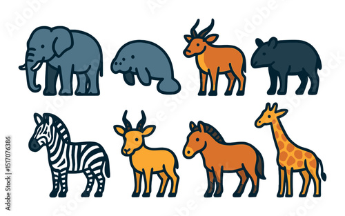 Animal flat icon set. wildlife, fauna, and nature symbols for design projects