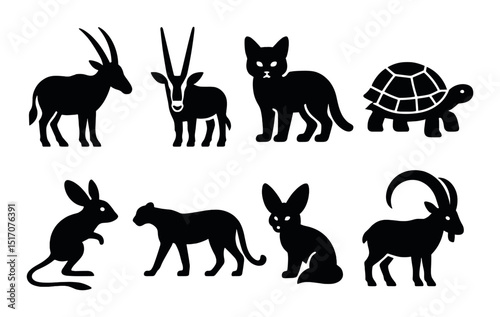 Animal silhouette icon set. wildlife, creatures, and fauna symbols