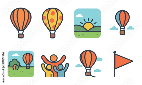 Adventure and recreation flat icon set. outdoor and leisure activity symbols