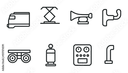 Industrial equipment silhouette icon set. machinery and tools symbols