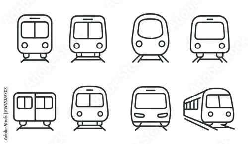 Public transportation linear icon set. subway, metro, and train travel symbols