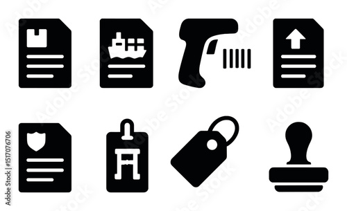 Shipping and logistics icon set. silhouette style packaging and transport symbols