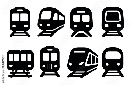 Train and subway silhouette icon set. railway and metro transport symbols