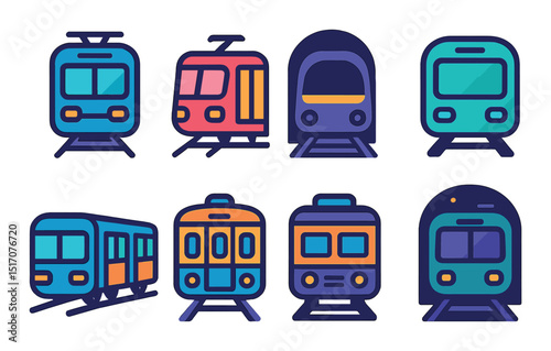 Urban transport icon set: flat style symbols for public transit and city commuting