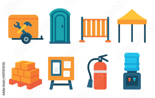 Construction and safety flat icon set. building tools and equipment symbols