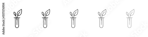 Test tube with plant icon graphic set. trendy stroke line style