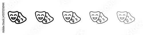 Theater masks icon graphic set. trendy stroke line style