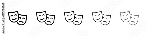 Theater masks icon graphic set. trendy stroke line style
