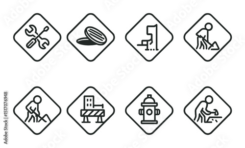 Construction and tools icon set in silhouette style. utility and repair symbols