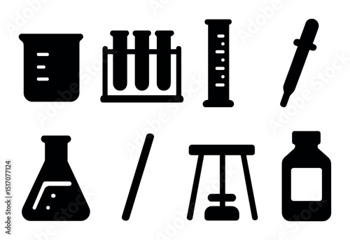 Laboratory equipment silhouette icon set. scientific and research tool graphics