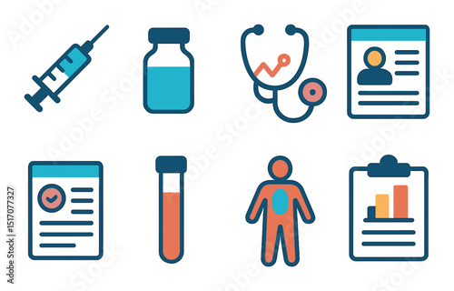 Healthcare and medical flat icon set. health and wellness symbols