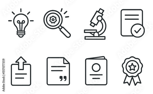 Science and research icon set in linear style. discovery and laboratory symbols