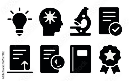 Education and research icon set in silhouette style. academic and science symbols