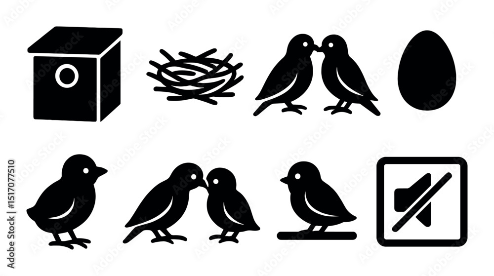Bird and nesting silhouette icon set. avian wildlife and nature symbols Bird and nesting silhouette icon set. avian wildlife and nature symbols