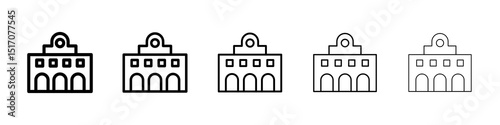 Train station building icon graphic set. trendy stroke line style