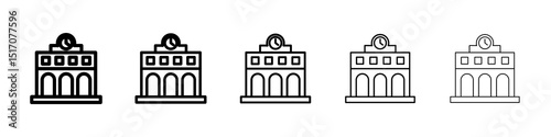 Train station building icon graphic set. trendy stroke line style