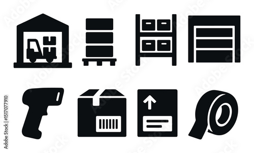 Warehouse and storage icon set. silhouette style for logistics and inventory management