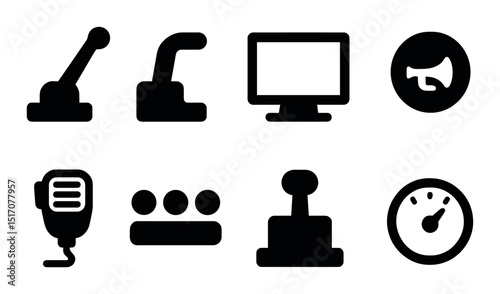 Technology and communication silhouette icon set for digital tools and devices