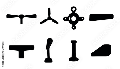 Aviation silhouette icon set. aircraft tools and equipment symbols for design