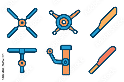Mechanical tools flat icon set. workshop and engineering equipment symbols