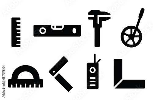 Construction tools icon set in silhouette style. building and engineering symbols