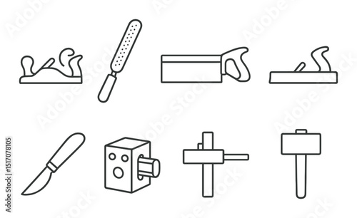 Carpentry tools silhouette icon set. woodworking and craftsmanship symbols